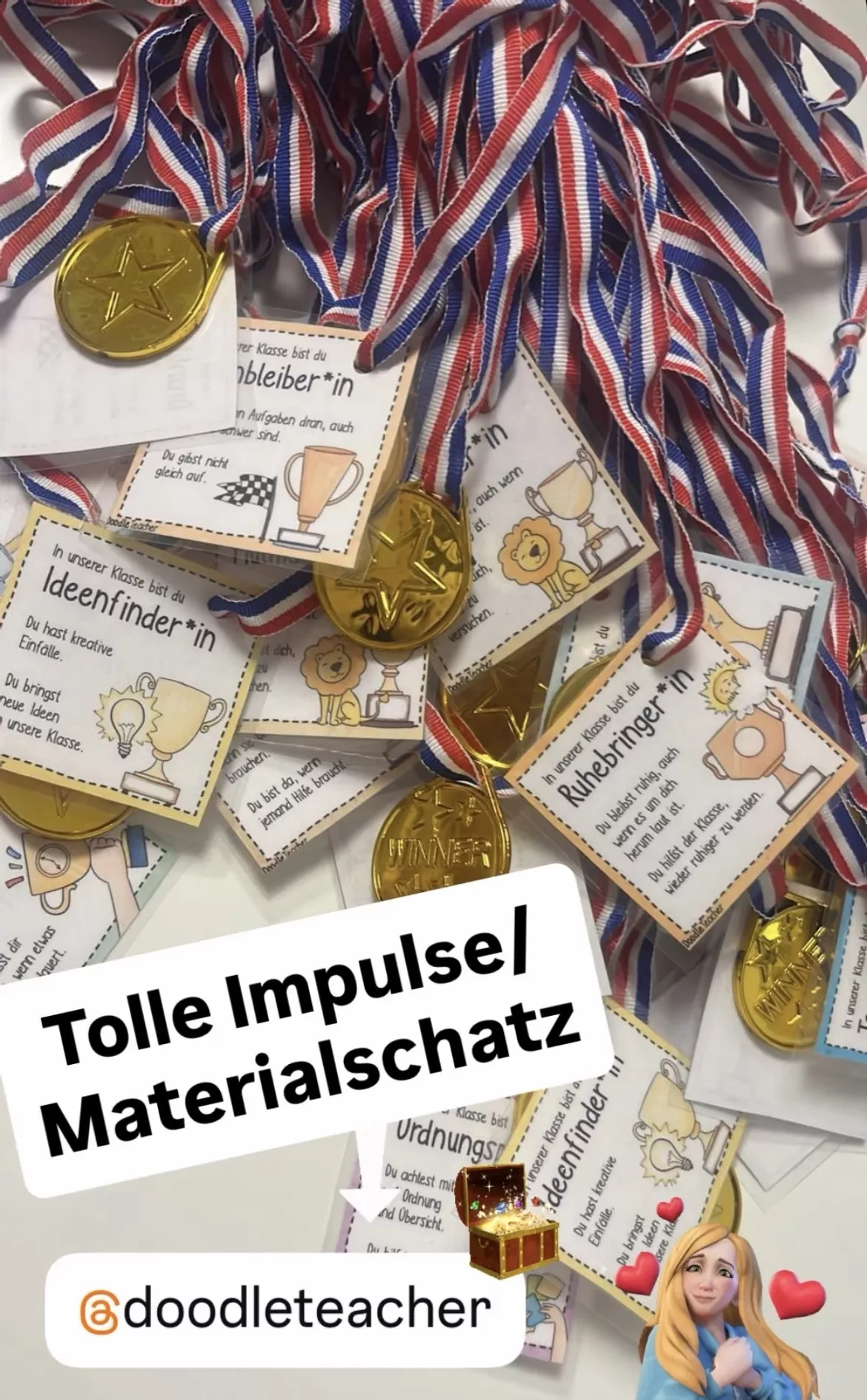 Bild in der Beschreibung des Unterrichtsmaterials 34 Mutmacher - Urkunden / Pokale als Zeugniszusatz / Zeugnis / Kinderzeugnis Mut von Doodleteacher #3