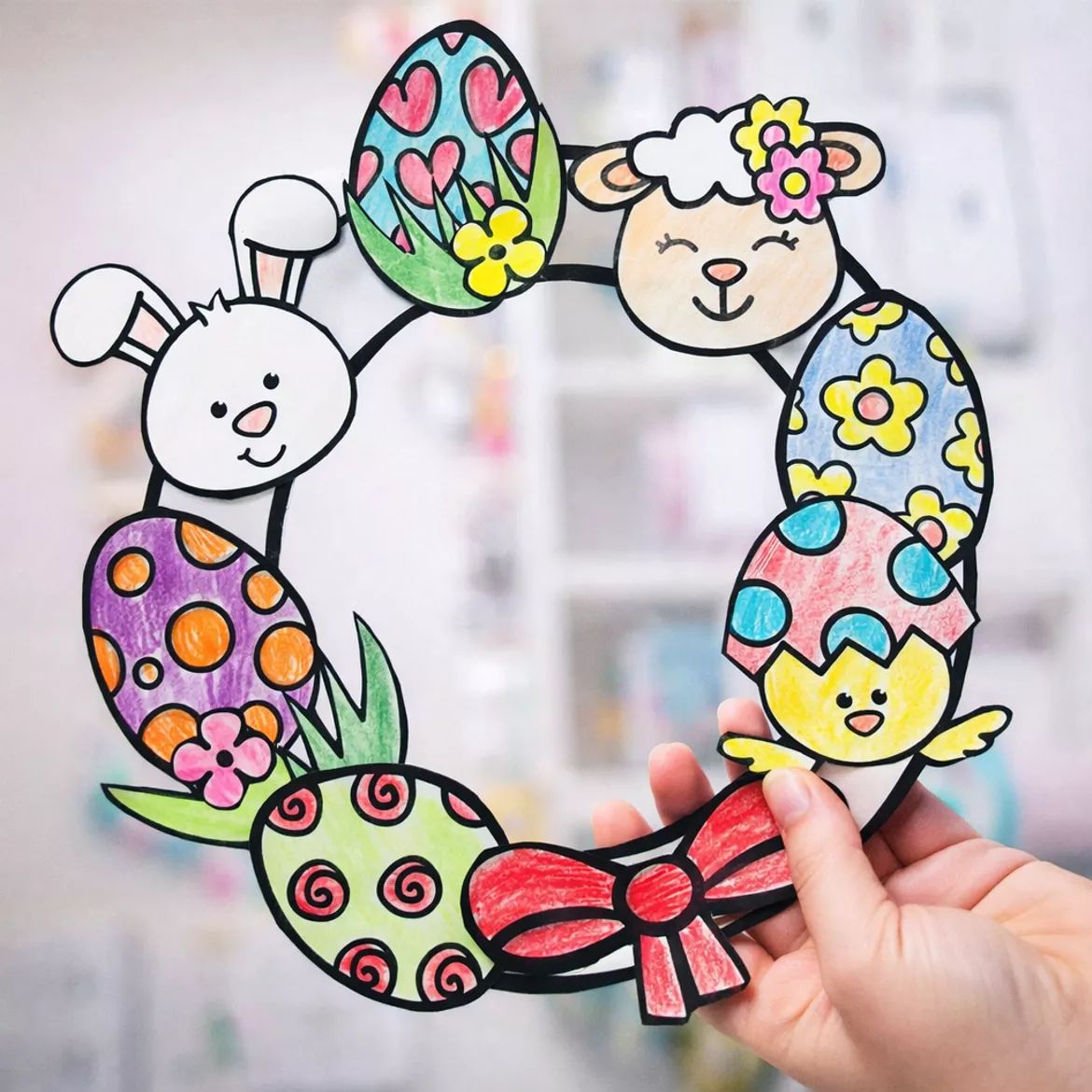 Bild in der Beschreibung des Unterrichtsmaterials Ostern Kunst basteln-Osterkranz Fensterdeko von LernTagebuch #1