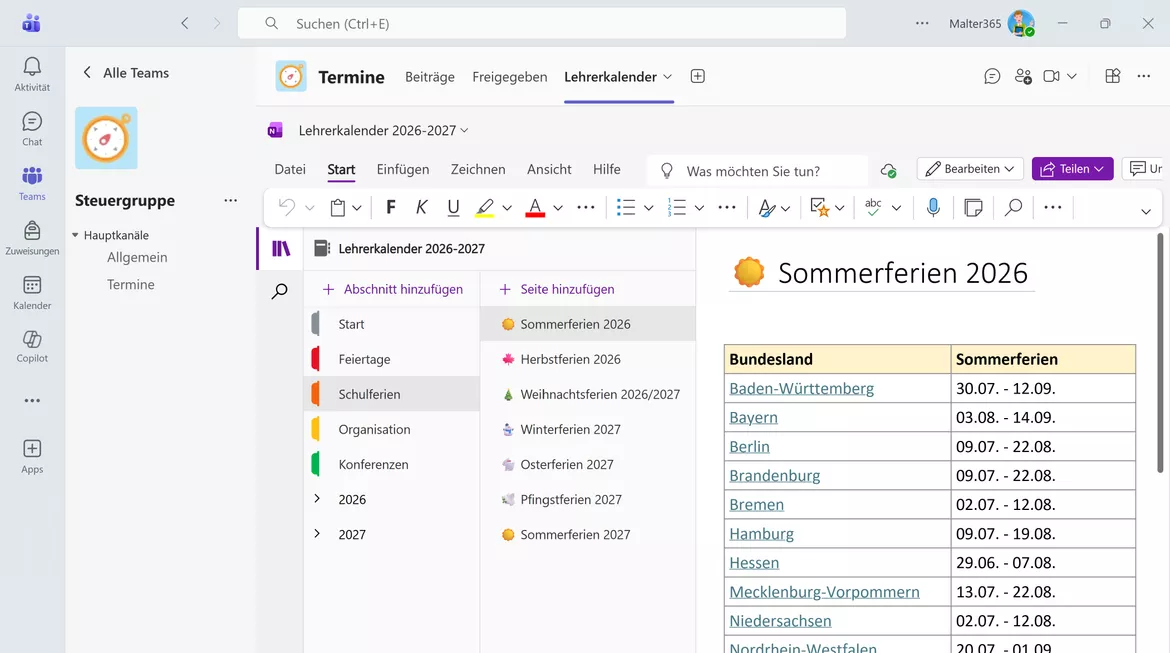 Bild in der Beschreibung des Unterrichtsmaterials Lehrerkalender 2026/2027 für OneNote: Vorlage als Download von Stefan Malter | Malter365.de #2