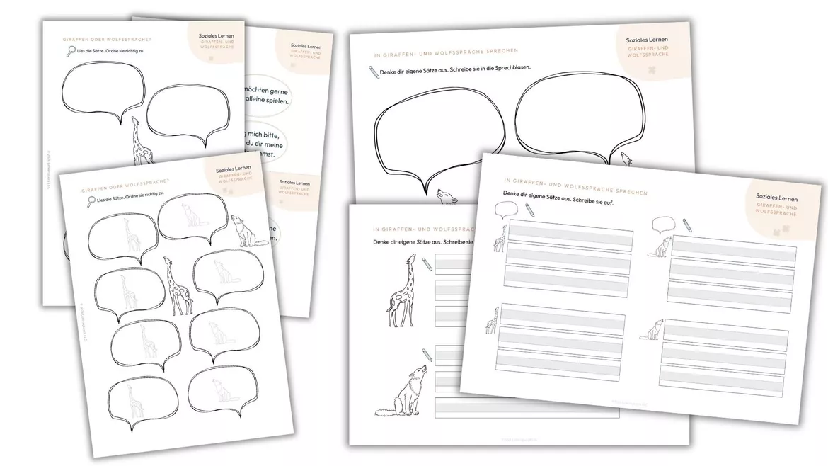 Bild in der Beschreibung des Unterrichtsmaterials Soziales Lernen mit der Giraffen- und Wolfssprache (Klasse 1 und 2) von Lehrerglück #4