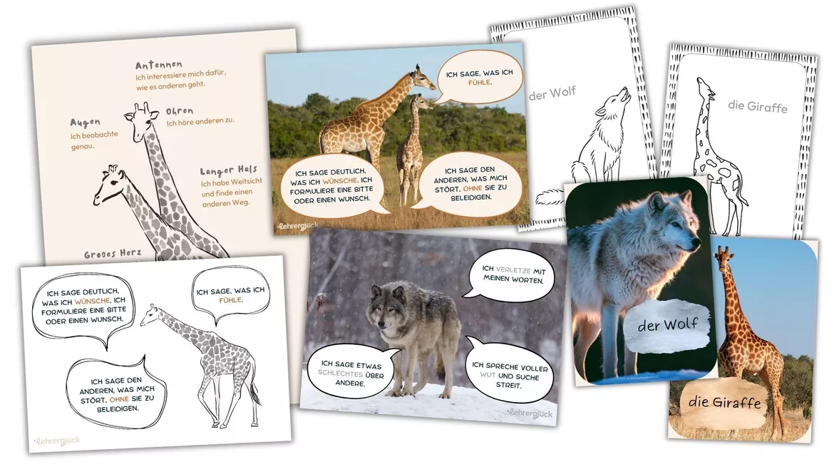 Bild in der Beschreibung des Unterrichtsmaterials Soziales Lernen mit der Giraffen- und Wolfssprache (Klasse 1 und 2) von Lehrerglück #2
