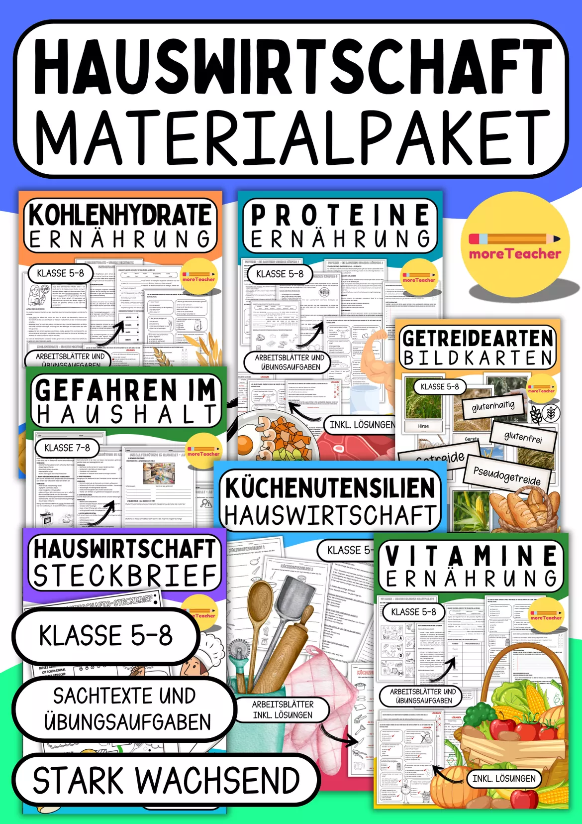 Bild in der Beschreibung des Unterrichtsmaterials 18 Bildkarten: Hygieneregeln in der Schulküche (Hauswirtschaft / Haushalt und Ernährung / Kochunterricht) von moreTeacher #1