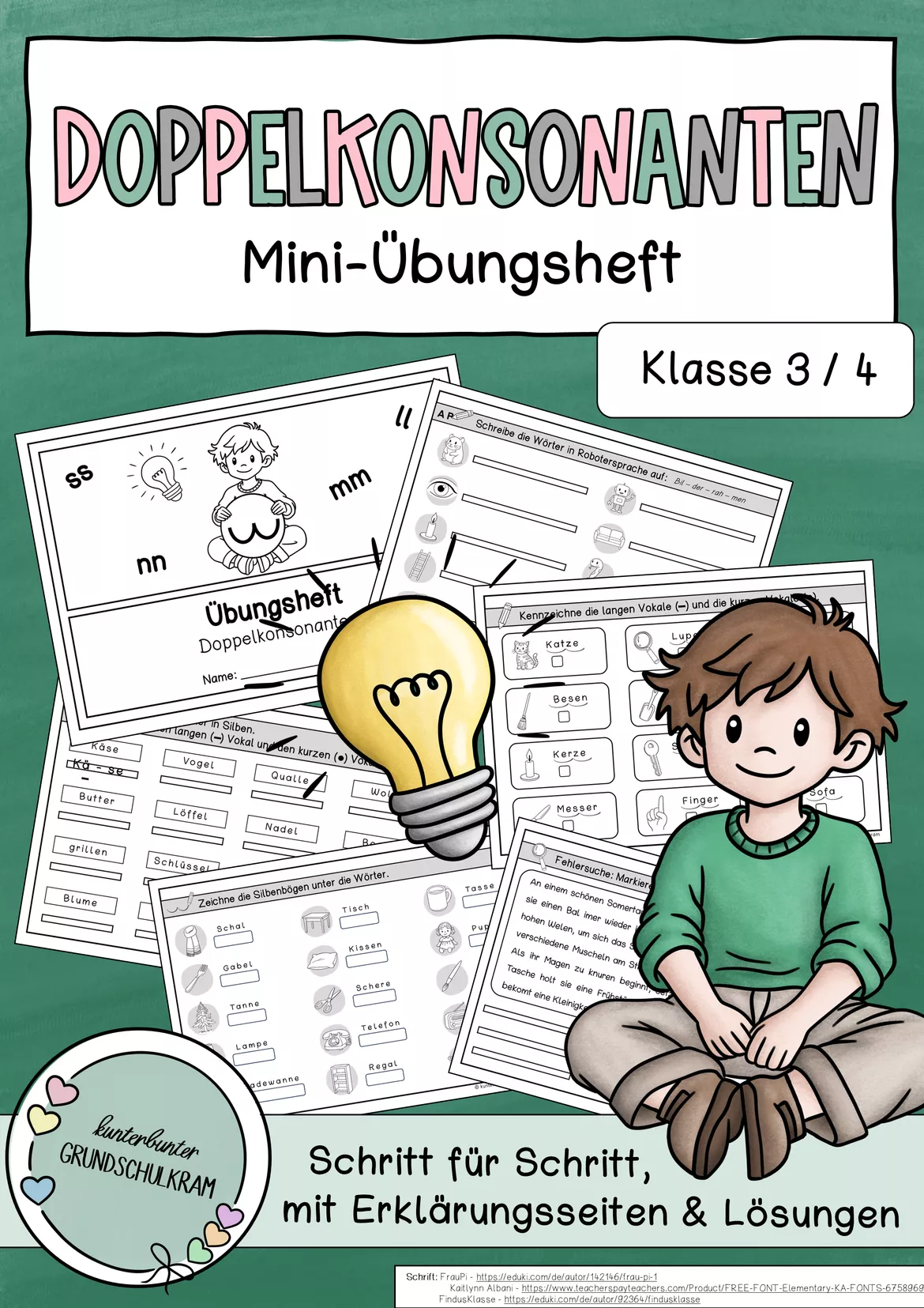 Bild in der Beschreibung des Unterrichtsmaterials Übungsheft Doppelkonsonanten / doppelte Mitlaute von kunterbunter_Grundschulkram #1