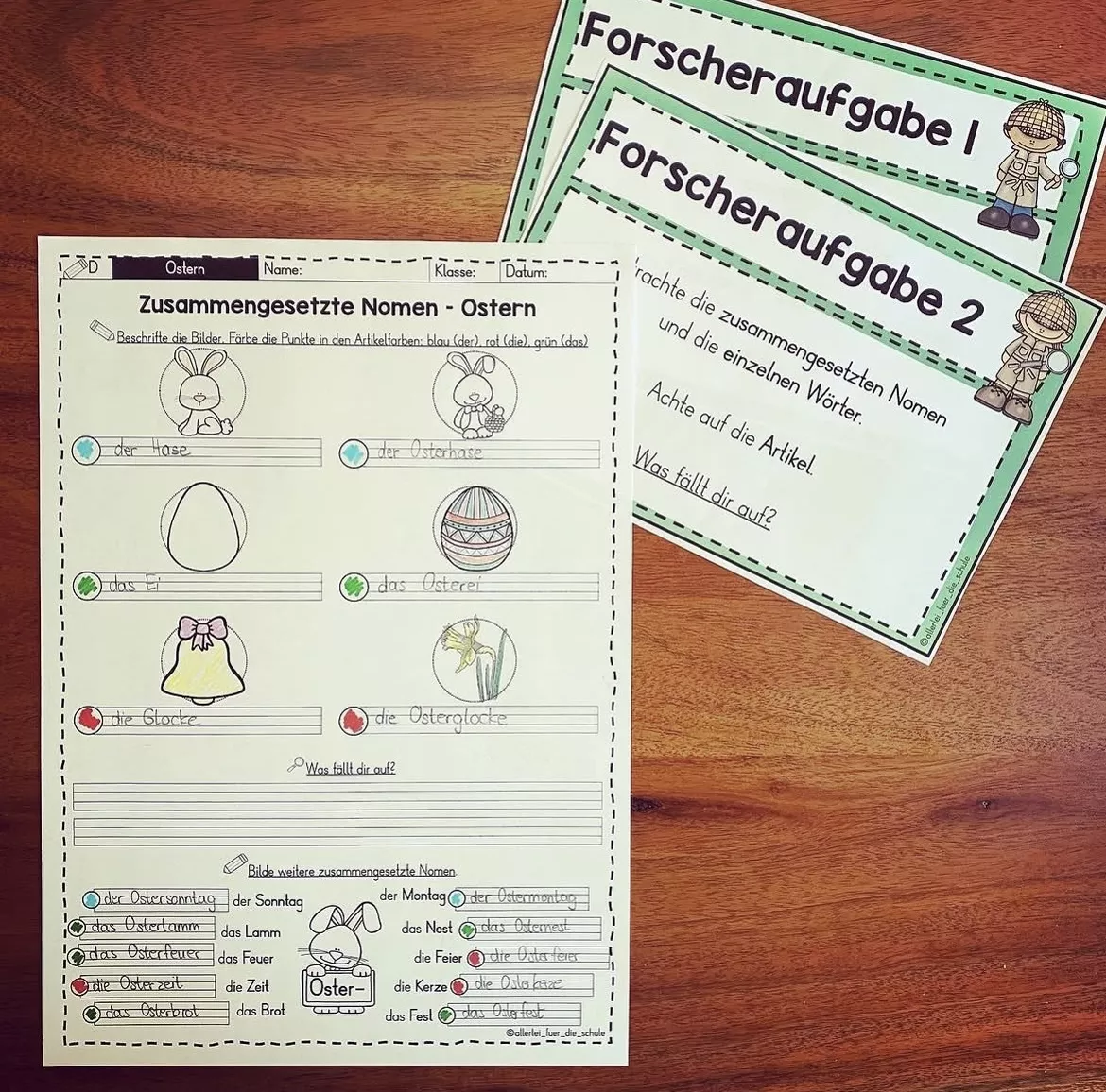 Bild in der Beschreibung des Unterrichtsmaterials Zusammengesetzte Nomen Ostern – Arbeitsblätter Klasse 1–2 (Deutsch Grundschule, Wortbildung, DaZ) von allerlei_fuer_die_schule #1