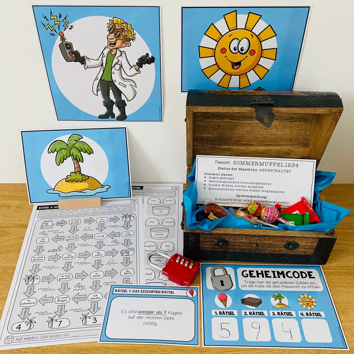 Bild in der Beschreibung des Unterrichtsmaterials Sommer – Deutsch Escape Room zu Sommerferien | Zeitformen, Rechtschreibung und Leseverständnis 4.–6. Klasse von Unterrichtmitspass #1