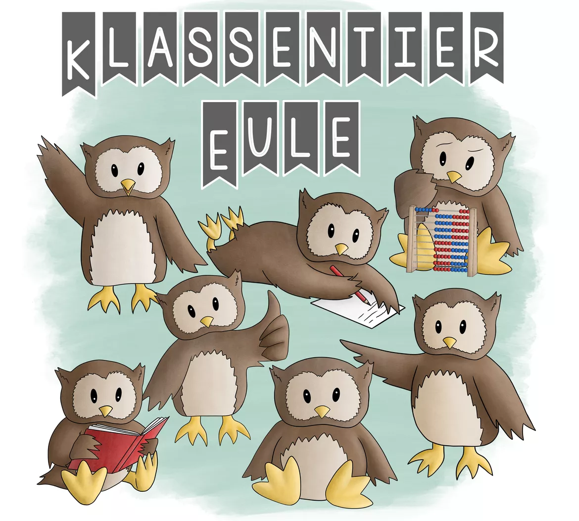 Bild in der Beschreibung des Unterrichtsmaterials Eulenklasse Materialpaket – Klassenzimmer Deko Grundschule Klasse 1 | Klassentier Eule | Classroom Management | Organisation & Einschulung von kunterbunter_Grundschulkram #1