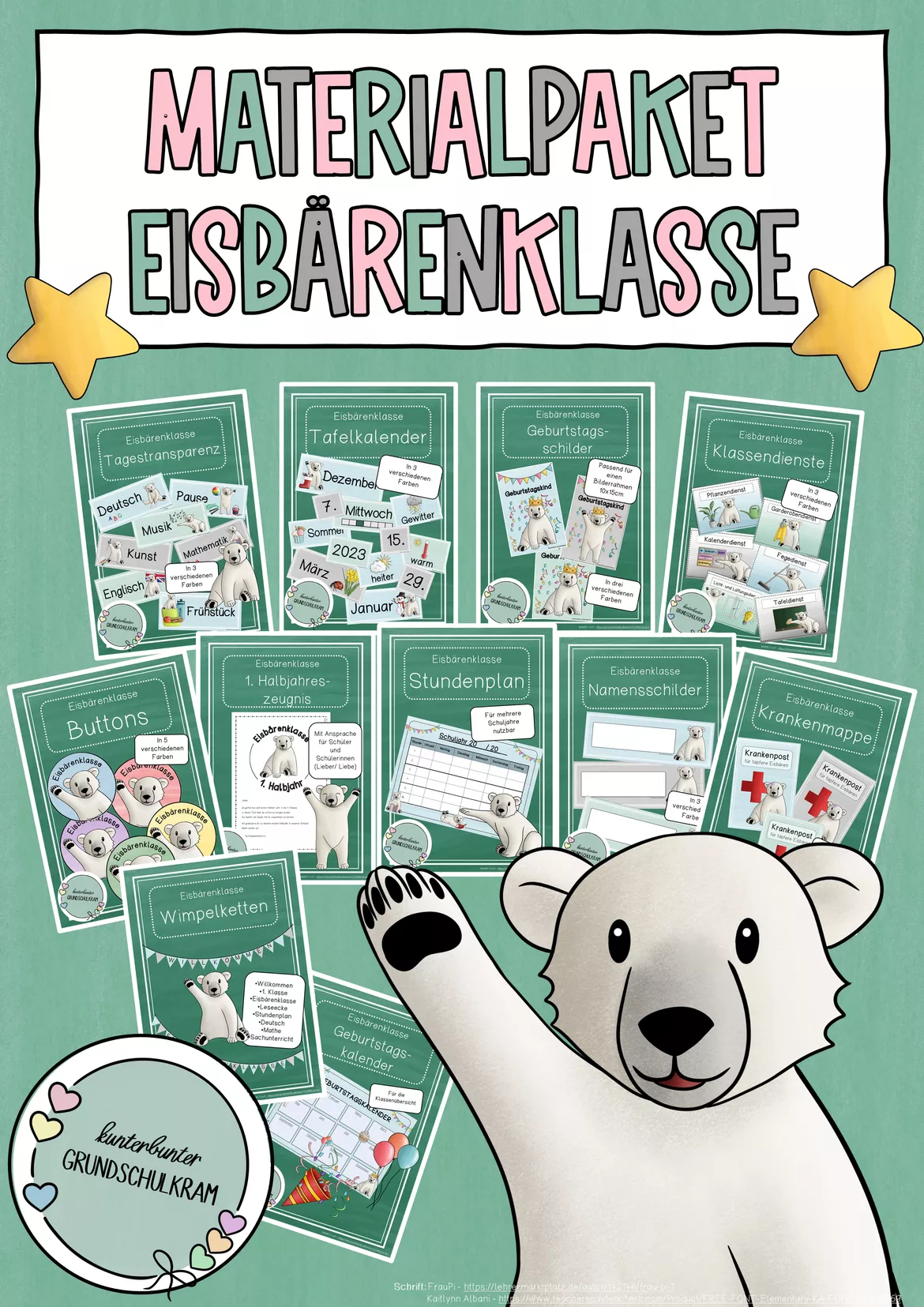 Bild in der Beschreibung des Unterrichtsmaterials Clipart Set Eisbär – Klassentier Eisbärenklasse Grundschule | 14 PNG Cliparts (Farbe & Schwarz-Weiß) | Privater Gebrauch von kunterbunter_Grundschulkram #1