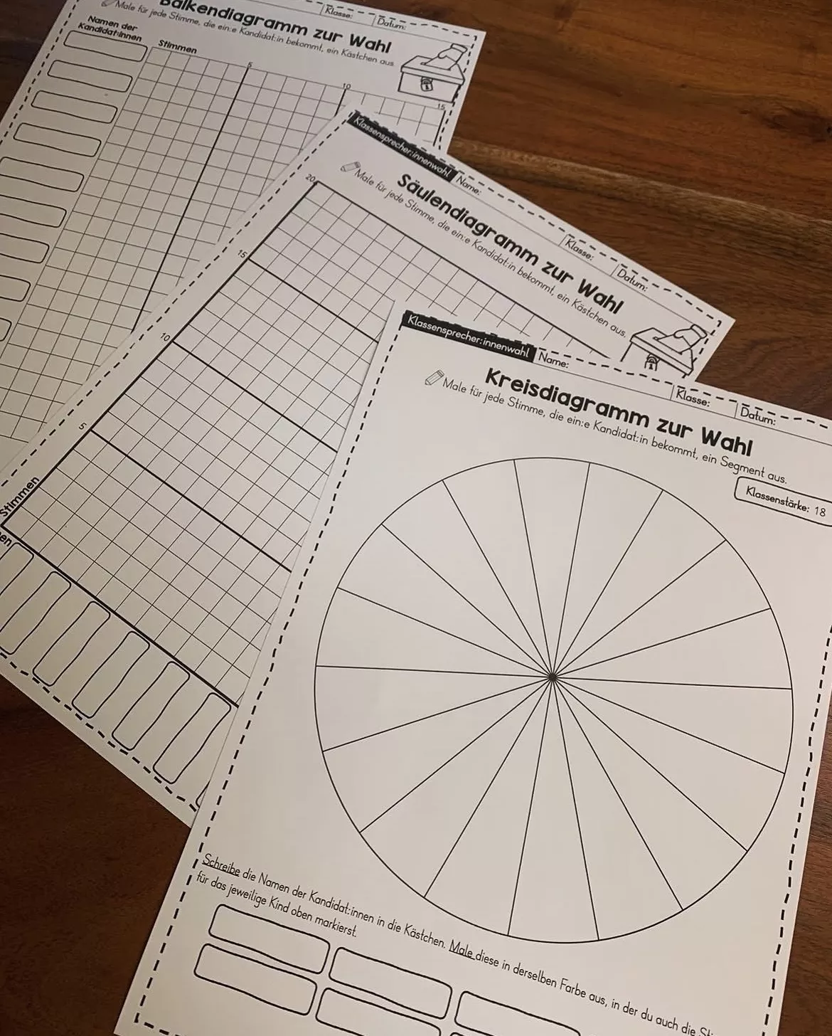 Bild in der Beschreibung des Unterrichtsmaterials Diagramme erstellen Grundschule – Klassensprecherwahl im Matheunterricht | Balken-, Säulen- & Kreisdiagramme von allerlei_fuer_die_schule #2