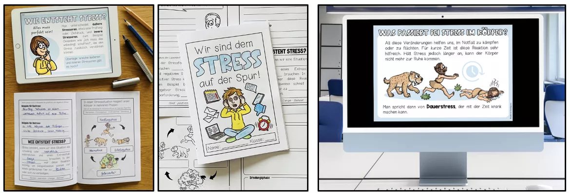 Bild in der Beschreibung des Unterrichtsmaterials Stress & Entspannung – Stress erkennen & bewältigen | Präsentation + Arbeitsheft von Unterrichtmitspass #1