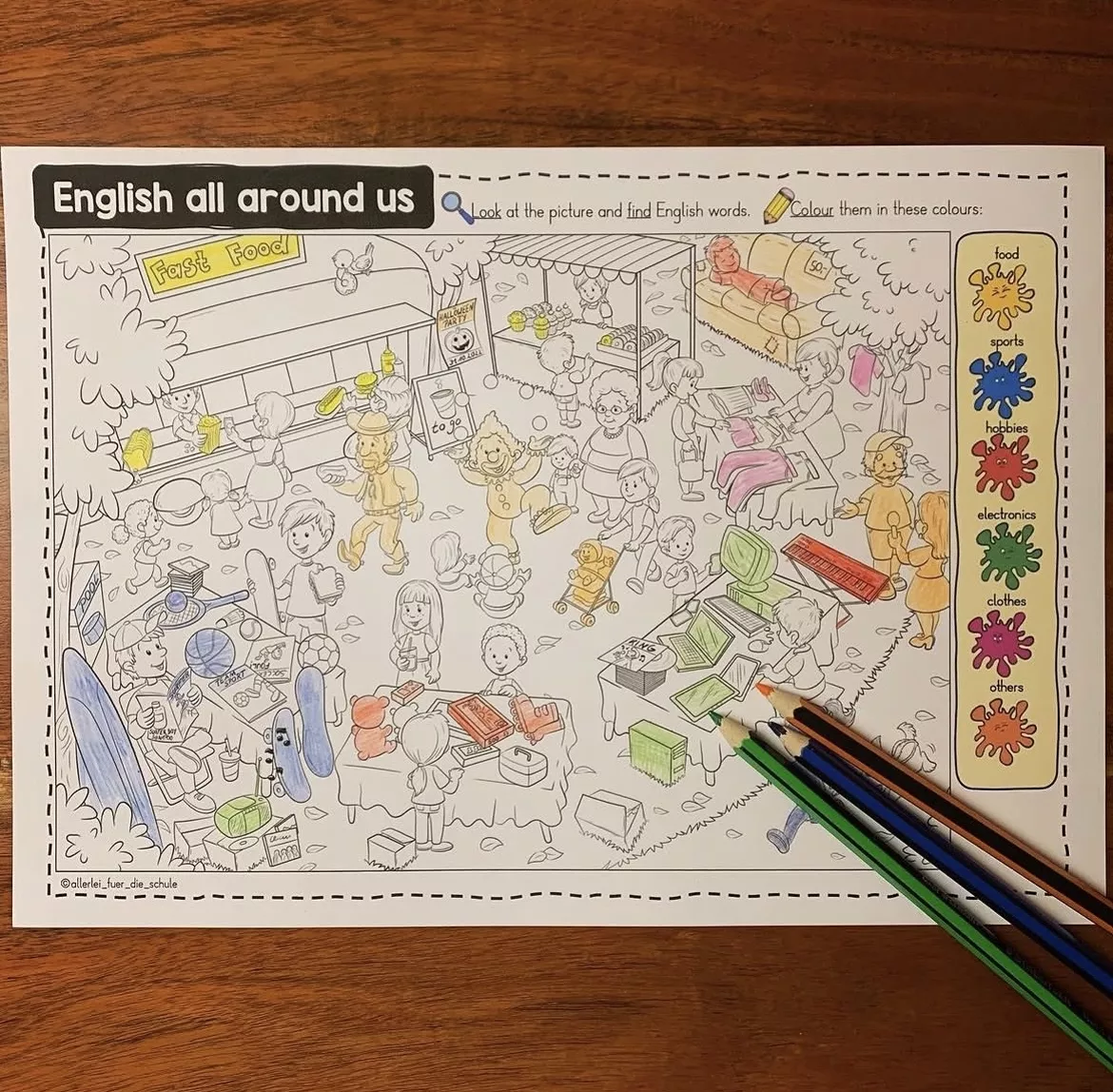 Bild in der Beschreibung des Unterrichtsmaterials Wimmelbild: English all around us - Einstieg in den Englischunterricht mit Anglizismen von allerlei_fuer_die_schule #2