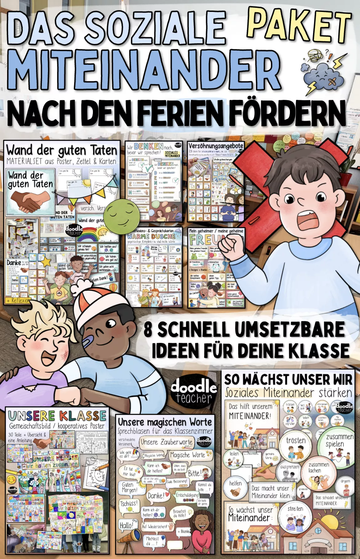 Bild in der Beschreibung des Unterrichtsmaterials Soziales Lernen Grundschule - Nach den Ferien: Miteinander stärken - PAKET / SOS-Klassenzimmer von Doodleteacher #2