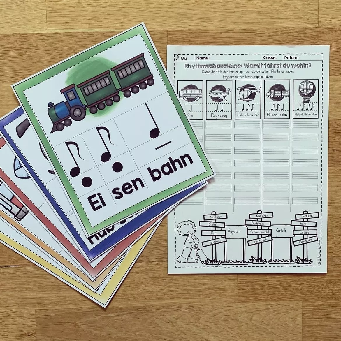 Bild in der Beschreibung des Unterrichtsmaterials Rhythmusbausteine Sommer – Musik Grundschule (Klasse 2–3) | Notenwerte spielerisch üben & Bodypercussion von allerlei_fuer_die_schule #2