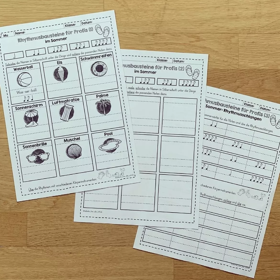 Bild in der Beschreibung des Unterrichtsmaterials Rhythmusbausteine Sommer – Musik Grundschule (Klasse 2–3) | Notenwerte spielerisch üben & Bodypercussion von allerlei_fuer_die_schule #4