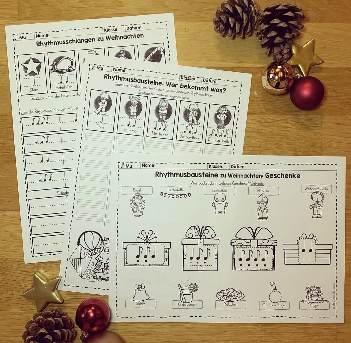Bild in der Beschreibung des Unterrichtsmaterials Rhythmusbausteine Weihnachten – Musik Grundschule (Klasse 1–3) | Notenwerte spielerisch üben & Bodypercussion von allerlei_fuer_die_schule #2