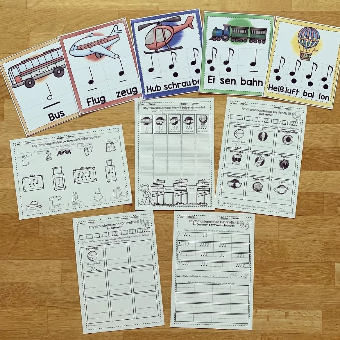 Bild in der Beschreibung des Unterrichtsmaterials Rhythmusbausteine Sommer – Musik Grundschule (Klasse 2–3) | Notenwerte spielerisch üben & Bodypercussion von allerlei_fuer_die_schule #1