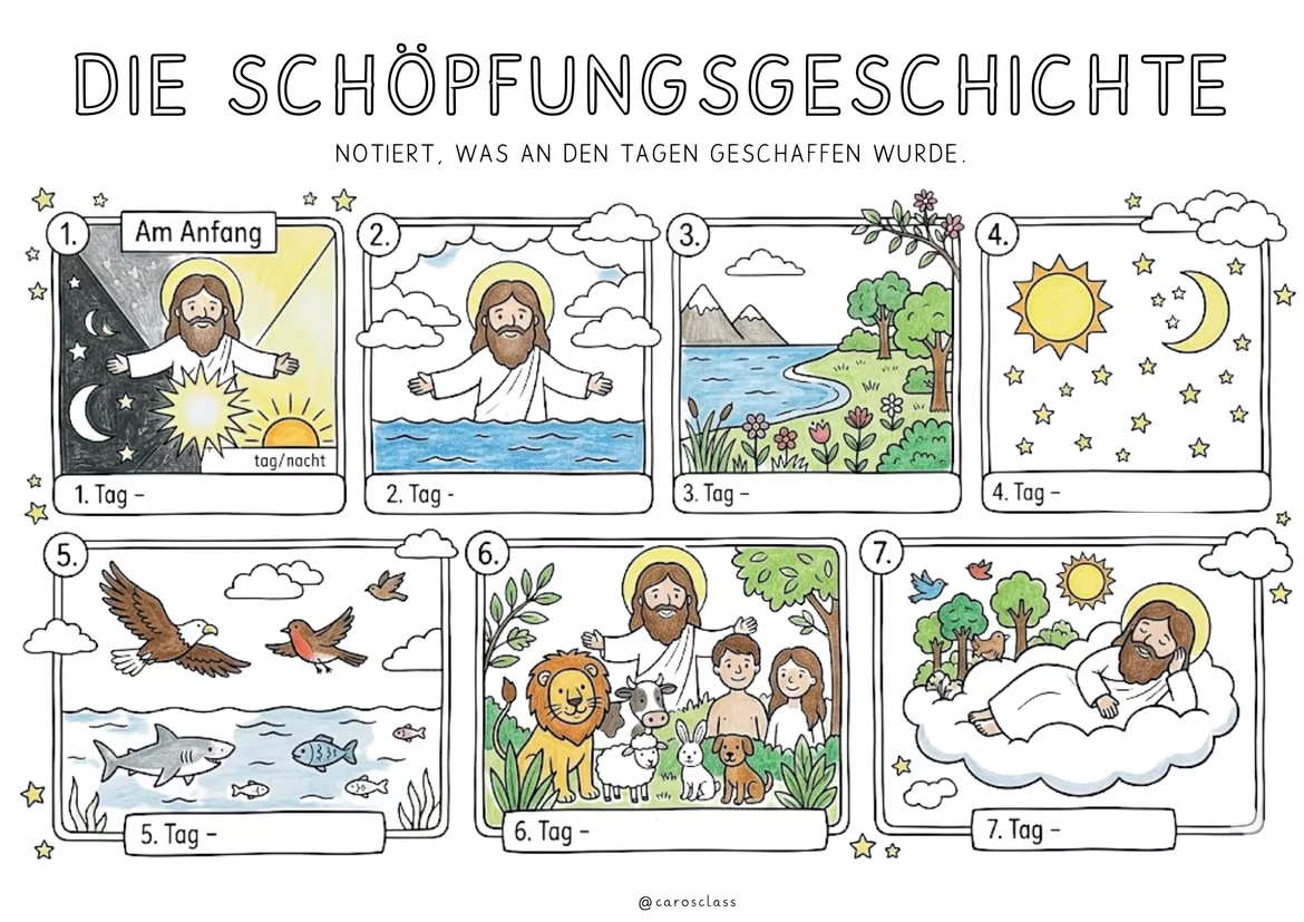 Bild in der Beschreibung des Unterrichtsmaterials Schöpfungsgeschichte - Ausmalbild in bunt oder schwarz-weiß von CarosClass #1