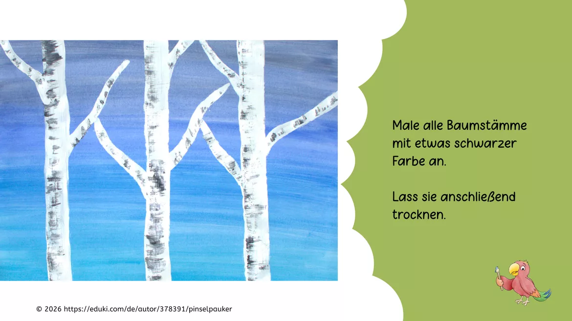 Bild in der Beschreibung des Unterrichtsmaterials Kunst Frühling, Birken malen, Grundschule von Pinselpauker #2