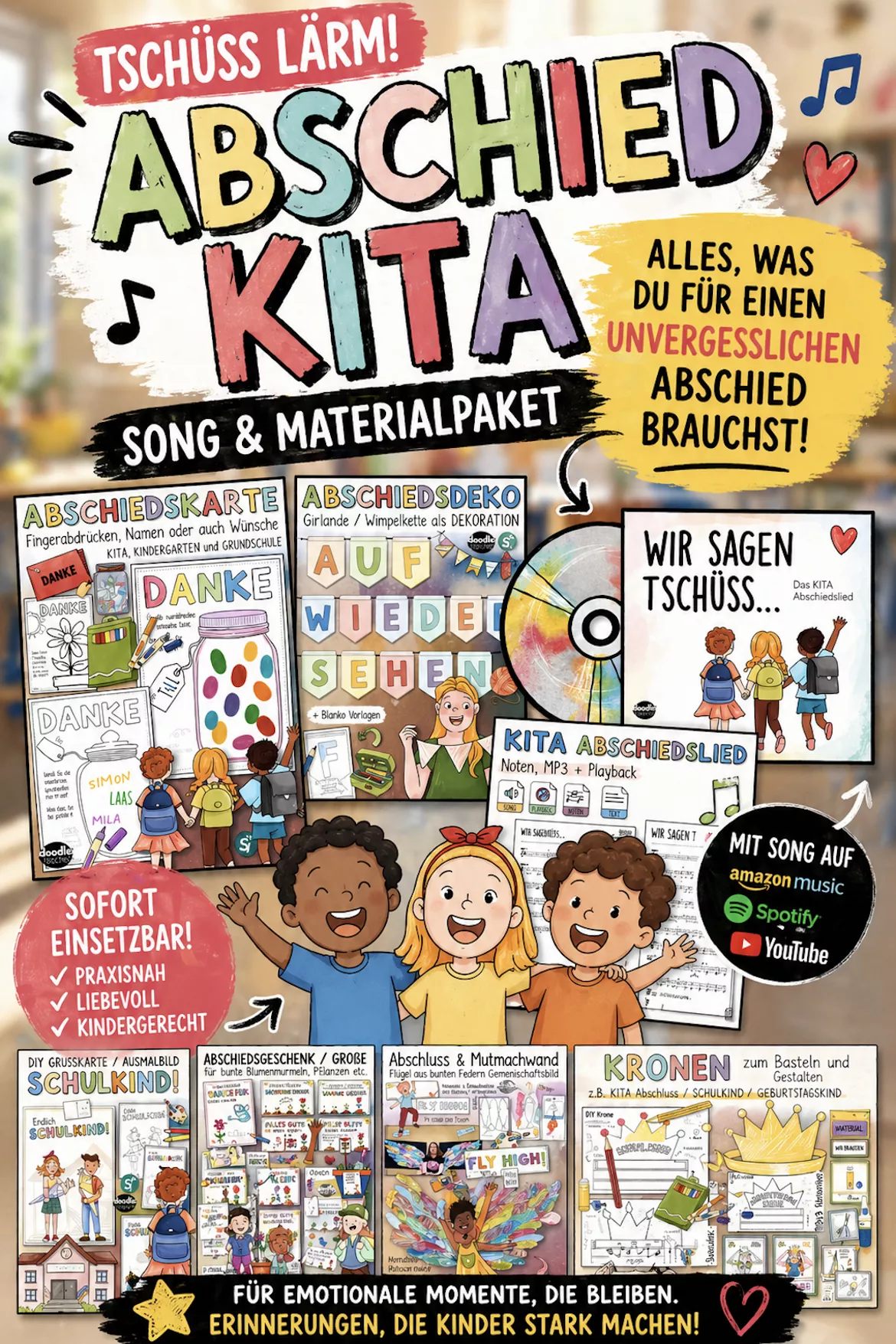 Bild in der Beschreibung des Unterrichtsmaterials Abschiedslied Kita – Song 🎶 + BegleitPAKET "Wir sagen Tschüss" von Doodleteacher #1
