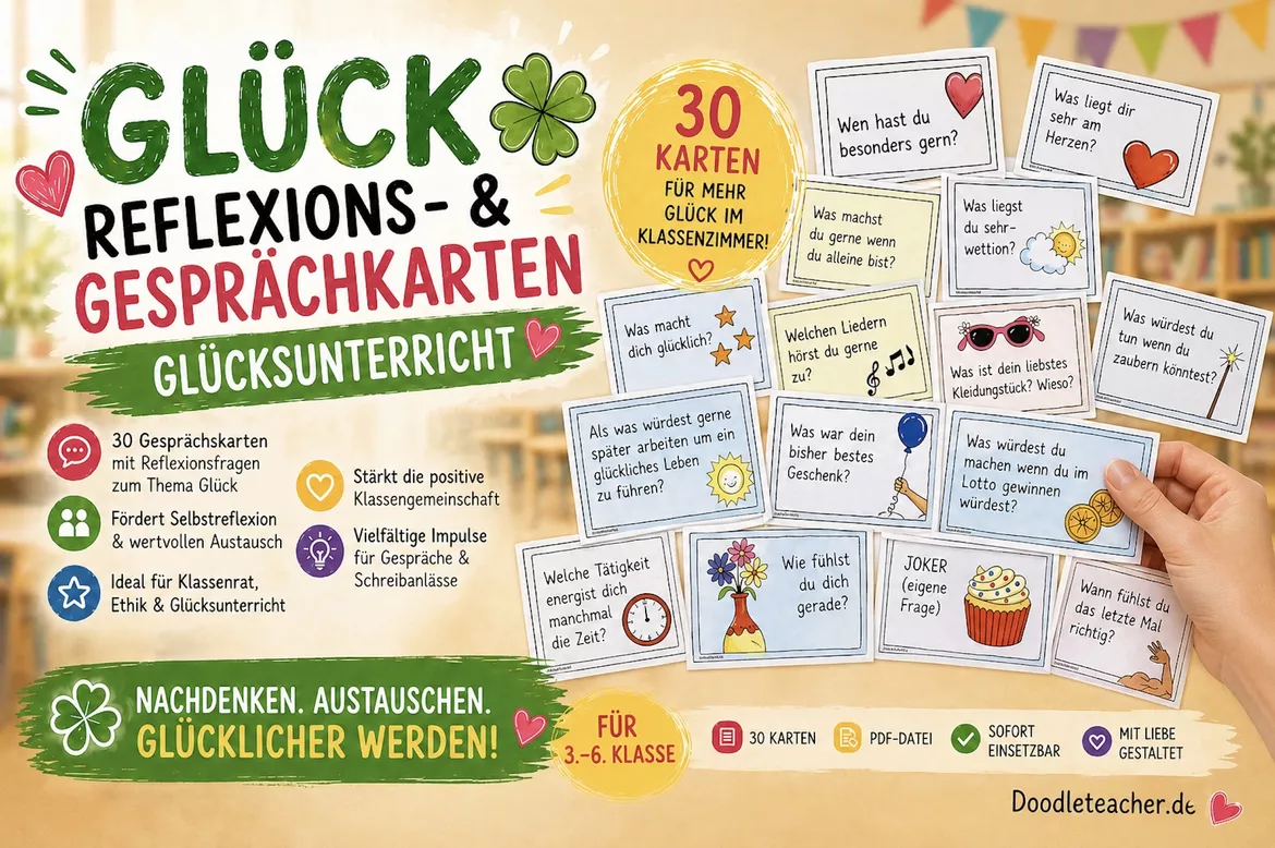Bild in der Beschreibung des Unterrichtsmaterials Glück - 30 Reflexions- und Gesprächskarten / Glücksunterricht - Stop & Swap von Doodleteacher #2