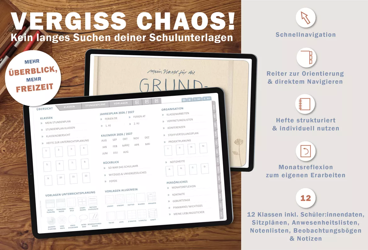 Bild in der Beschreibung des Unterrichtsmaterials Grundschulplaner digital Schuljahr 2026 2027 | interaktives PDF als digitaler Schulplaner von EDG - Eine der Guten Verlag GmbH #1