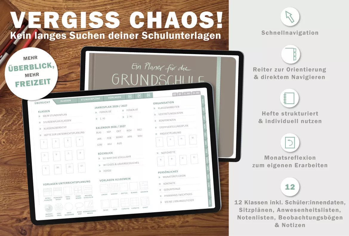 Bild in der Beschreibung des Unterrichtsmaterials Grundschulplaner digital Schuljahr 2026 2027 | interaktives PDF als digitaler Schulplaner von EDG - Eine der Guten Verlag GmbH #1