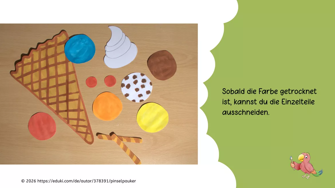 Bild in der Beschreibung des Unterrichtsmaterials Kunst Sommer, Gestalte eine bunte Eistüte, Grundschule von Pinselpauker #2