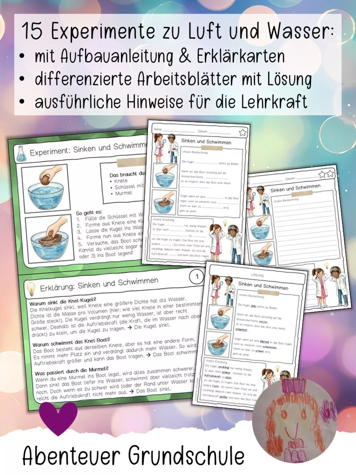 Bild in der Beschreibung des Unterrichtsmaterials Experimente Luft und Wasser Sachunterricht Grundschule von Abenteuer Grundschule #1