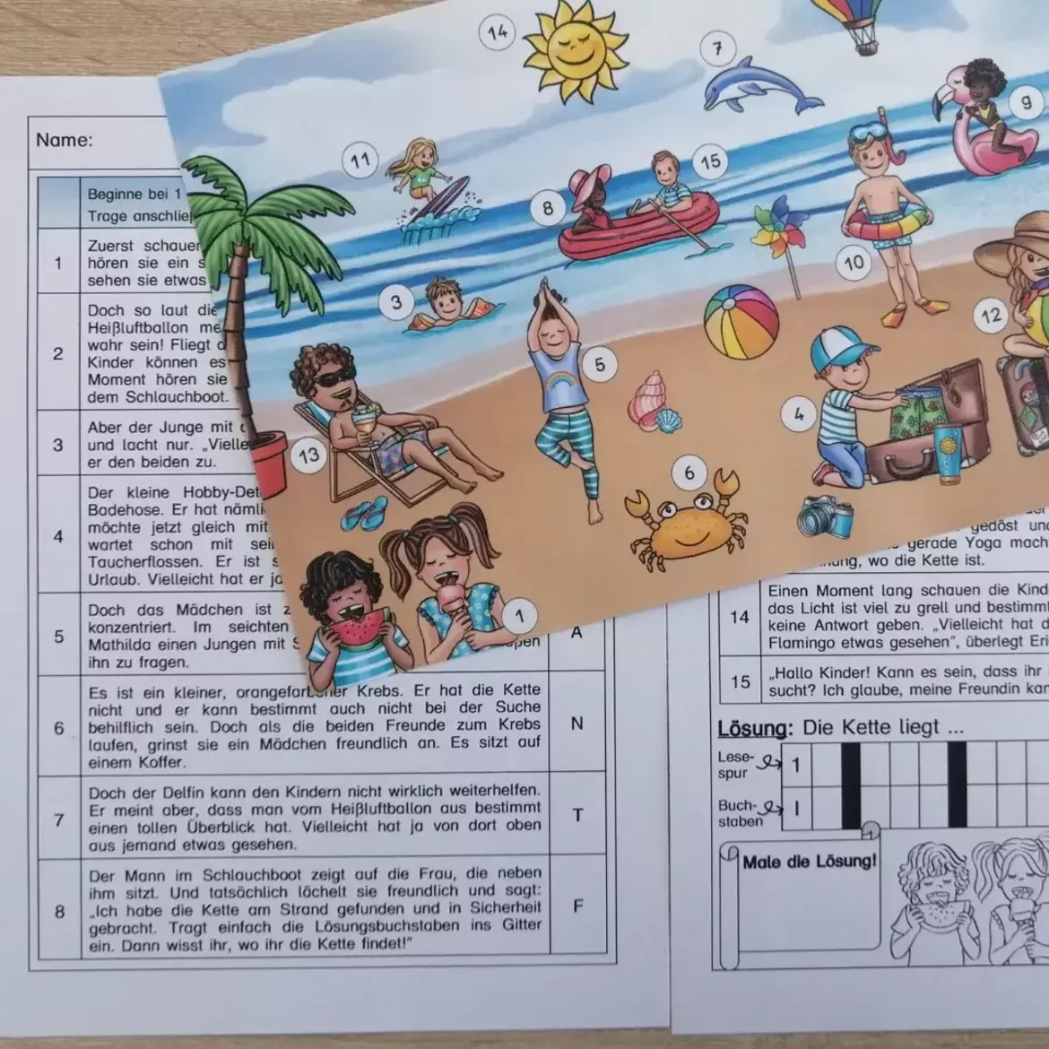 Bild in der Beschreibung des Unterrichtsmaterials Lesespurgeschichte Sommer Strand von Abenteuer Grundschule #1