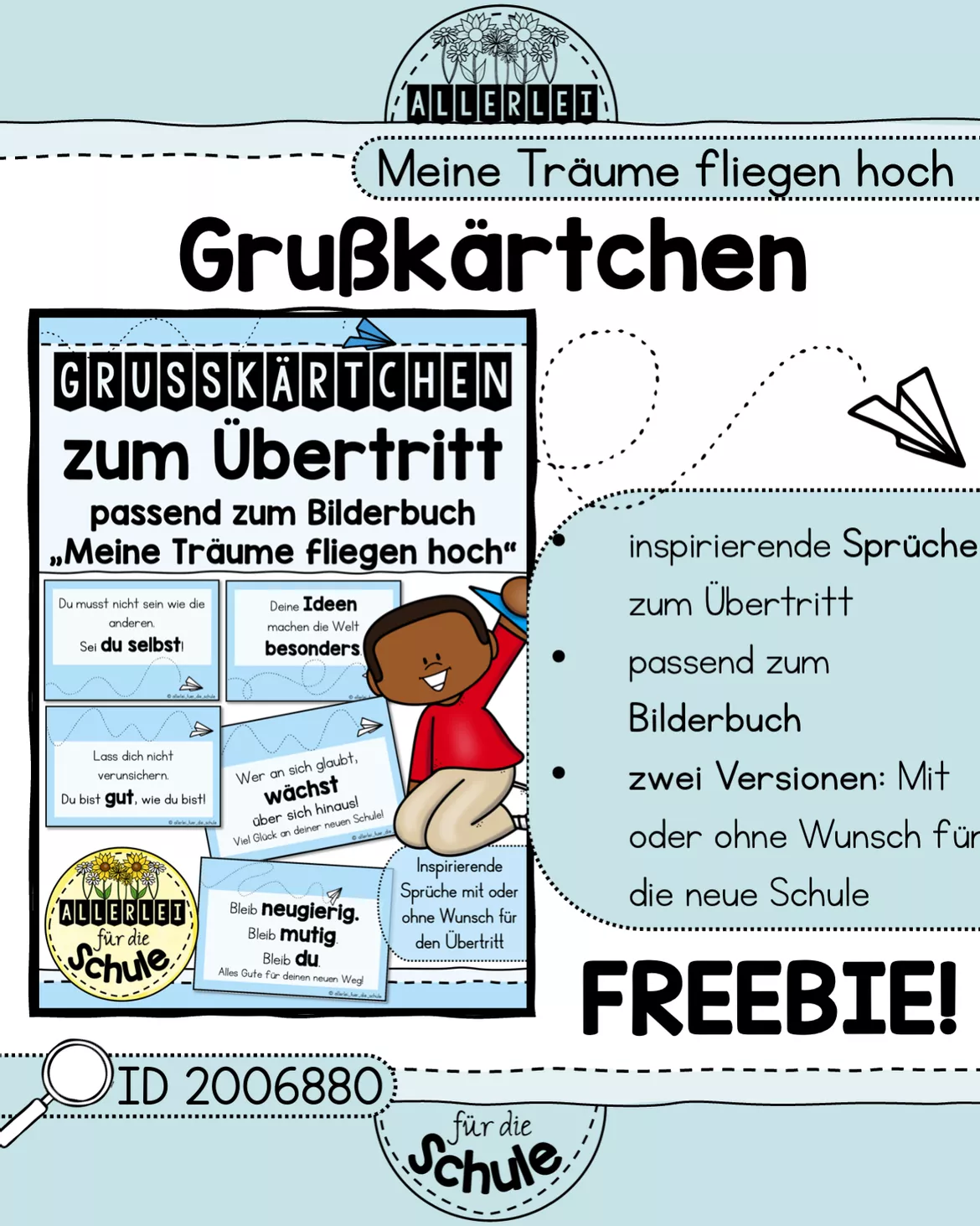 Bild in der Beschreibung des Unterrichtsmaterials Grußkärtchen zum Übertritt mit inspirierenden Sprüchen und Wünschen passend zum Bilderbuch "Meine Träume fliegen hoch" (Cori Doerrfeld) von allerlei_fuer_die_schule #1
