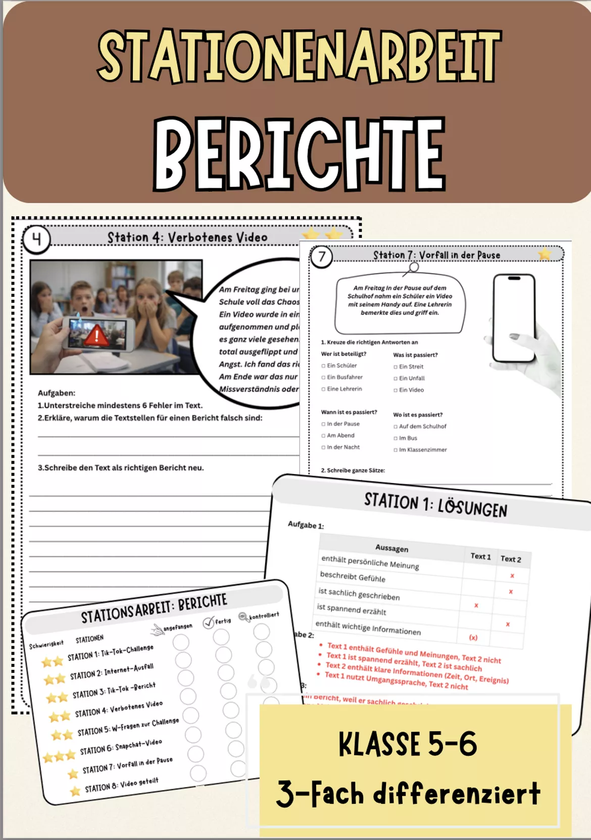 Bild in der Beschreibung des Unterrichtsmaterials Sachtexte Tiere im Sommer – Stationsarbeit Deutsch Klasse 5 | Differenziert & mit Lösungen von Farbenflug #1
