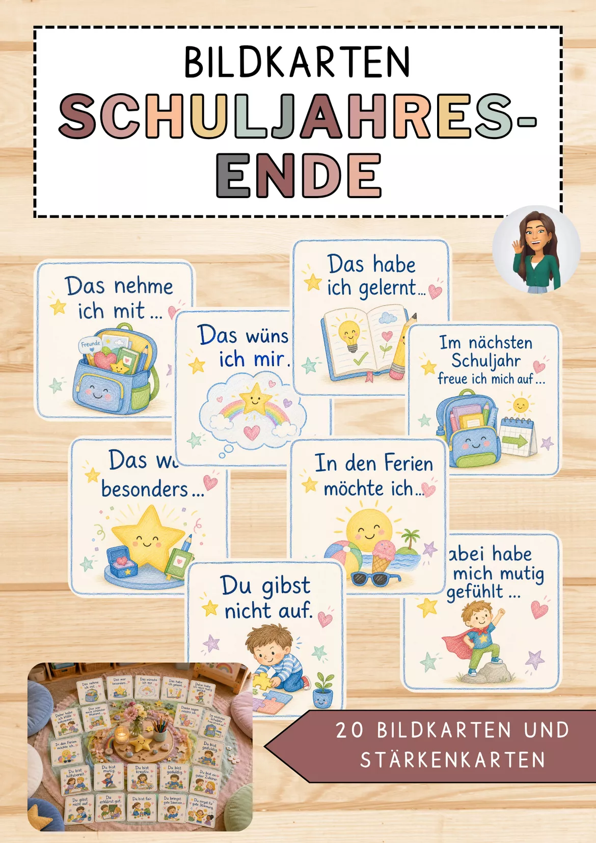 Bild in der Beschreibung des Unterrichtsmaterials Schuljahresende - 20 Bildkarten und Stärkenkarten von CarosClass #1