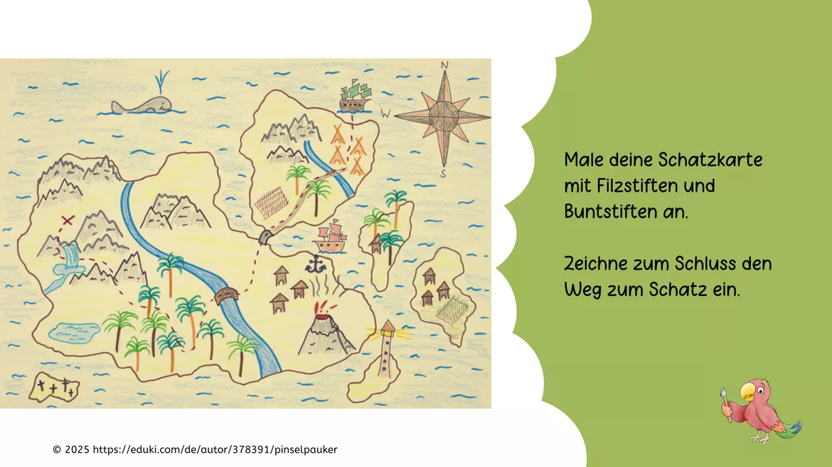 Bild in der Beschreibung des Unterrichtsmaterials Kunst Sommer, Schatzkarte zeichnen, Grundschule von Pinselpauker #2