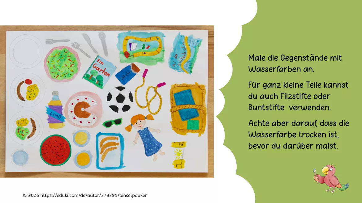 Bild in der Beschreibung des Unterrichtsmaterials Kunst Sommer, Wir machen ein Picknick, Grundschule von Pinselpauker #2