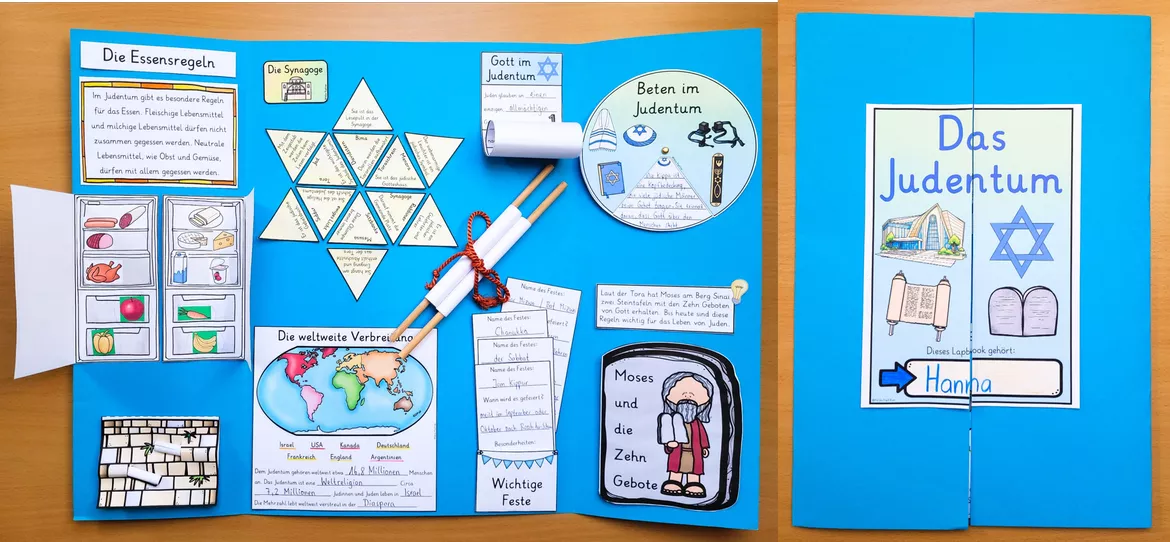 Bild in der Beschreibung des Unterrichtsmaterials Judentum Lapbook Klasse 3 bis 6 - Weltreligionen Religion Ethik von Helles Köpfchen #1