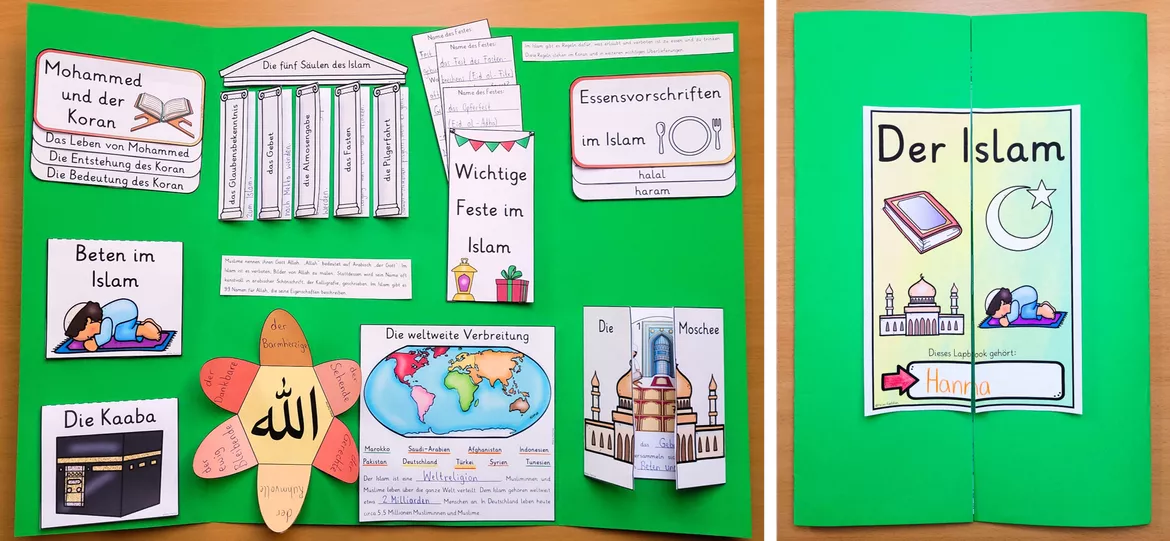 Bild in der Beschreibung des Unterrichtsmaterials Islam Lapbook Klasse 3 bis 6 Weltreligionen Religion Ethik von Helles Köpfchen #1