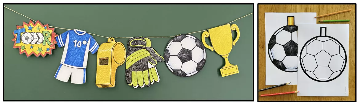 Bild in der Beschreibung des Unterrichtsmaterials Fußball basteln – Bastelvorlagen und Klassendeko | Girlande Grundschule von Unterrichtmitspass #2