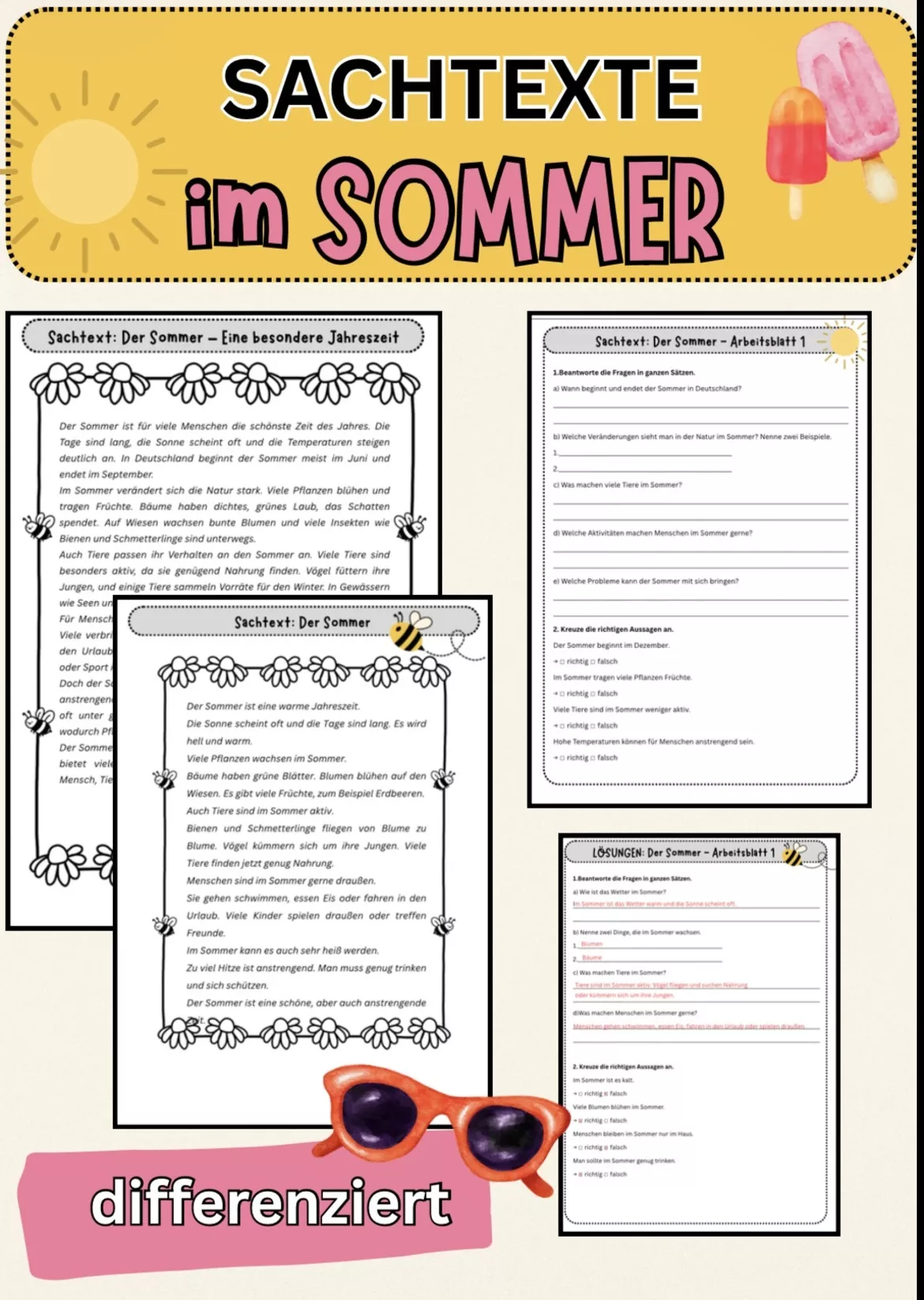Bild in der Beschreibung des Unterrichtsmaterials Sommer Vertretungsstunden Klasse 6–8 | 5 kreative Arbeitsblätter mit Lösungen von Farbenflug #1