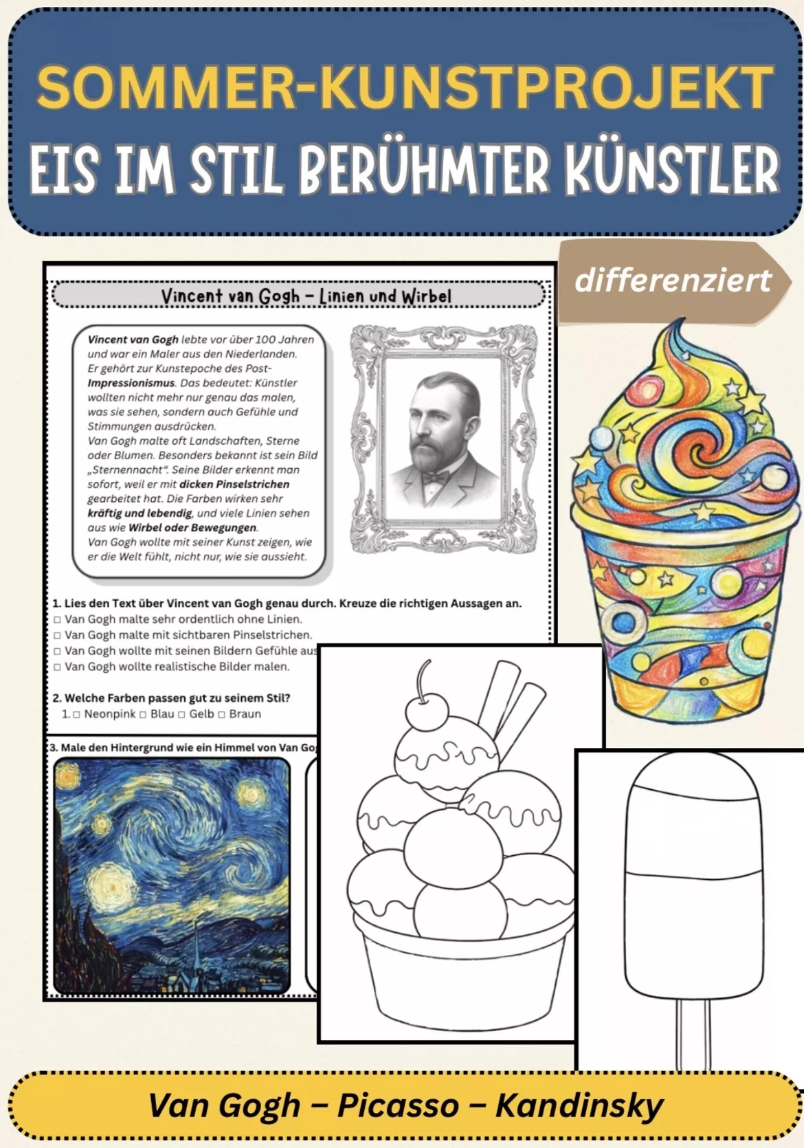 Bild in der Beschreibung des Unterrichtsmaterials Pop Art Portrait im Sommer – Kunst Unterricht Klassen 6-8 | Arbeitsblätter & Vorlagen von Farbenflug #1