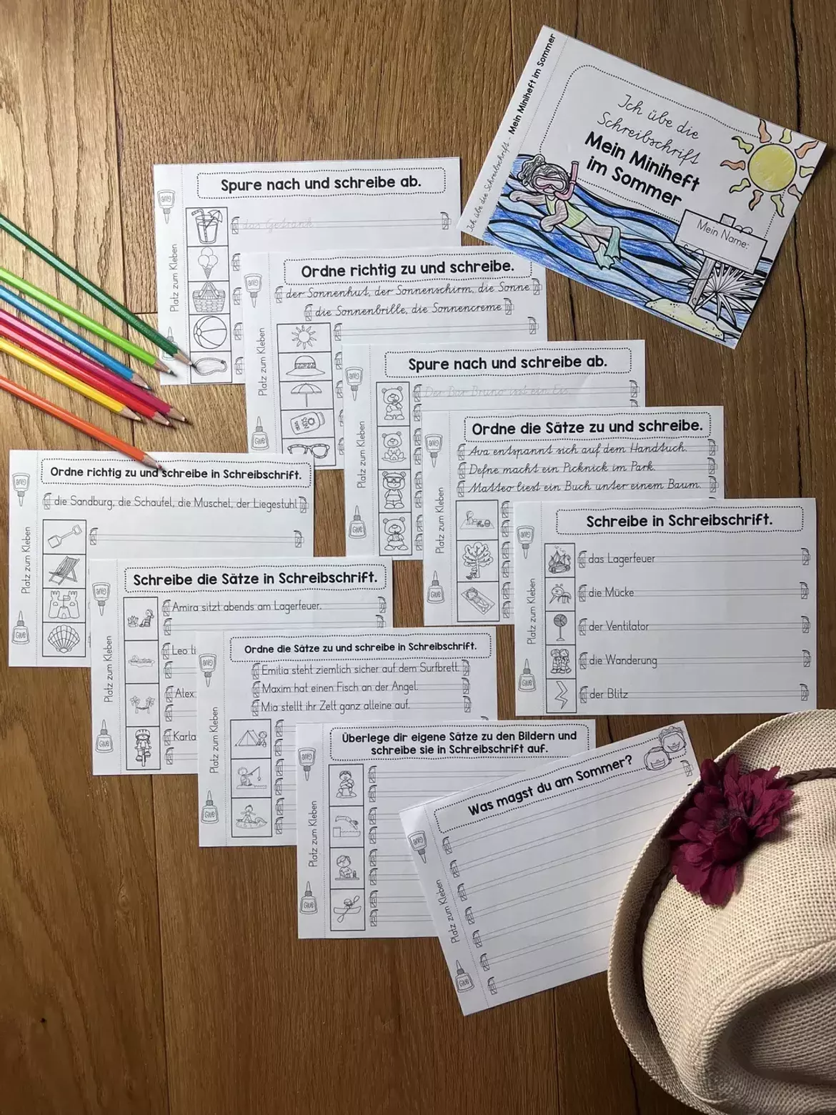 Bild in der Beschreibung des Unterrichtsmaterials Schreibschrift üben im Sommer - Miniheft / Abschreibheft für VA, SAS oder LA von allerlei_fuer_die_schule #1