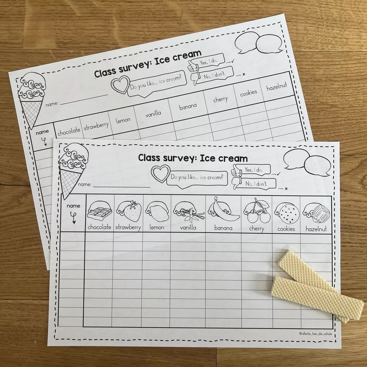 Bild in der Beschreibung des Unterrichtsmaterials Ice cream - Class Survey Englisch Grundschule (Klasse 3–4) – Interview & Speaking Activity für Wortschatztraining Eissorten | Arbeitsblätter von allerlei_fuer_die_schule #2