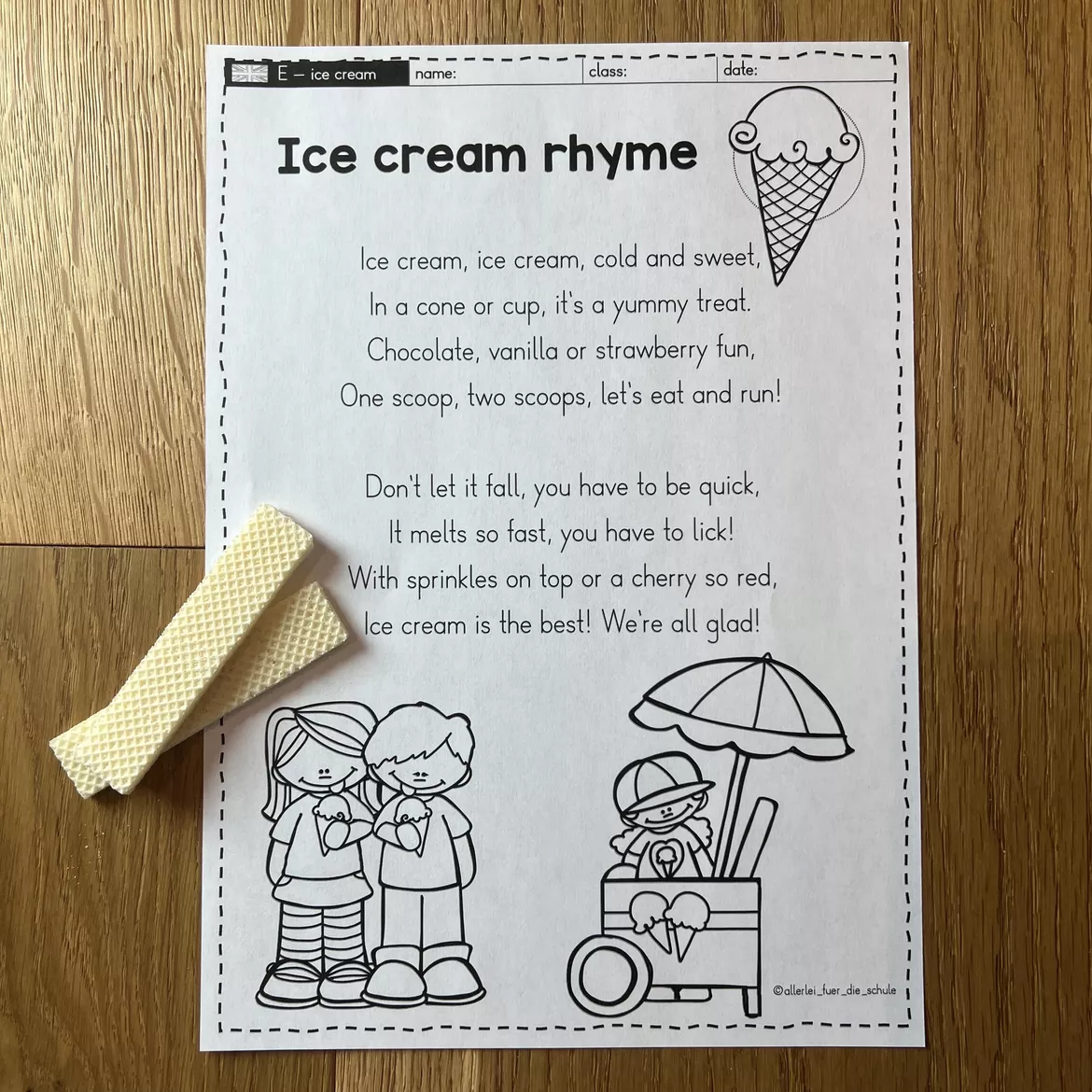 Bild in der Beschreibung des Unterrichtsmaterials Ice cream - Arbeitsmaterialien mit Dialog | Englisch Grundschule (Klasse 3–4) von allerlei_fuer_die_schule #3