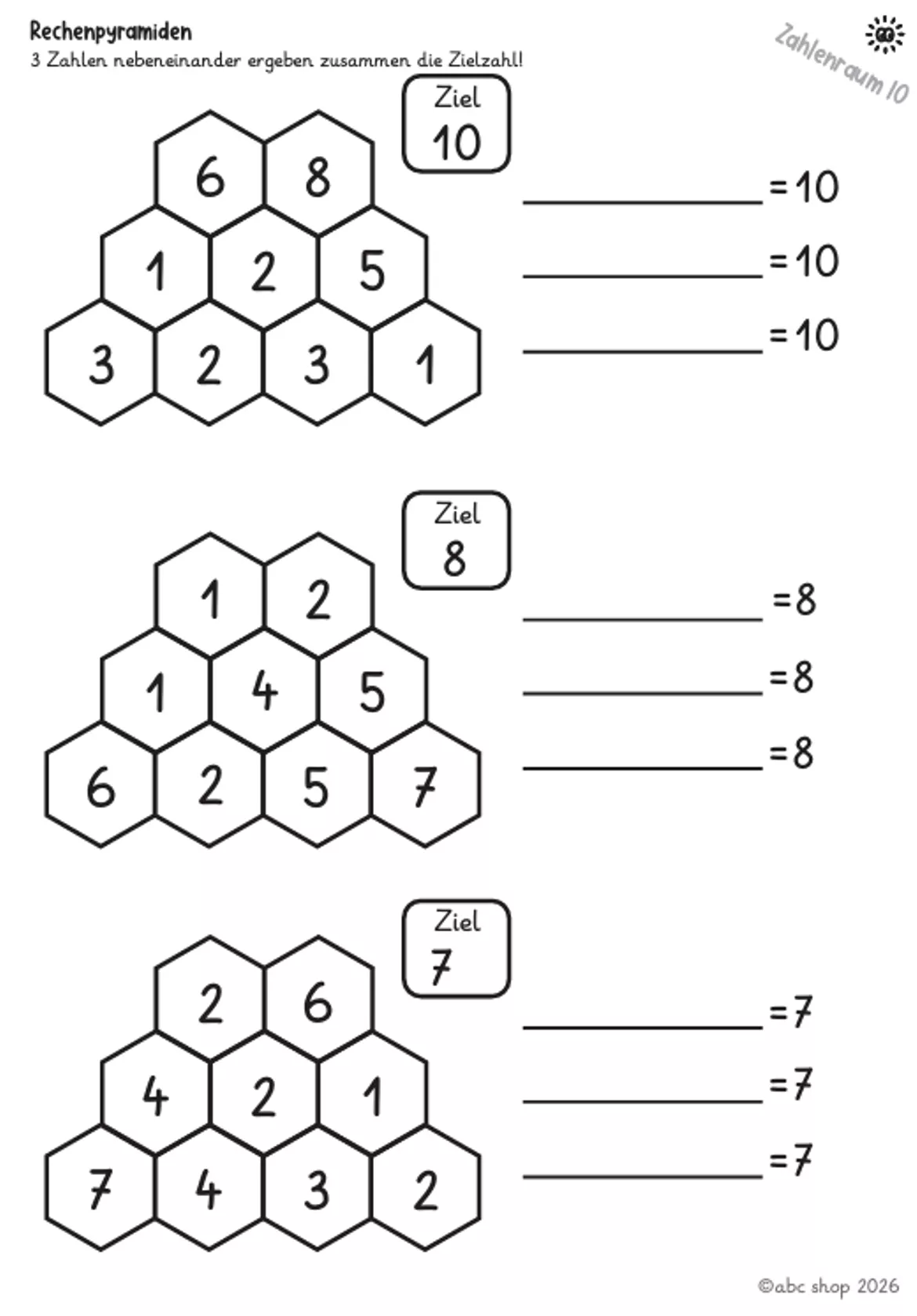 Bild in der Beschreibung des Unterrichtsmaterials Rechenpyramiden im ZR 20 (Zahlzerlegung, Kopfrechnen und Knobeln) von abc shop #1