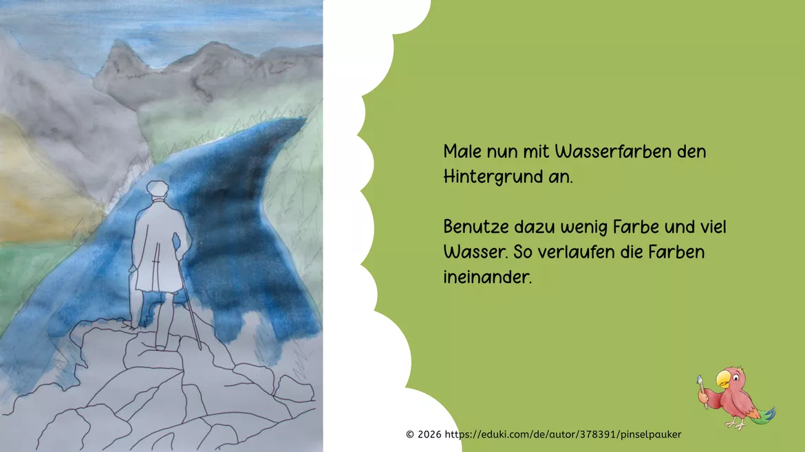 Bild in der Beschreibung des Unterrichtsmaterials Kunst Caspar David Friedrich, Wanderer über dem Nebelmeer, Grundschule von Pinselpauker #2