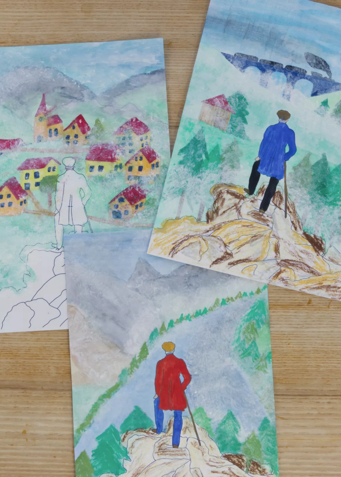 Bild in der Beschreibung des Unterrichtsmaterials Kunst Caspar David Friedrich, Wanderer über dem Nebelmeer, Grundschule von Pinselpauker #1