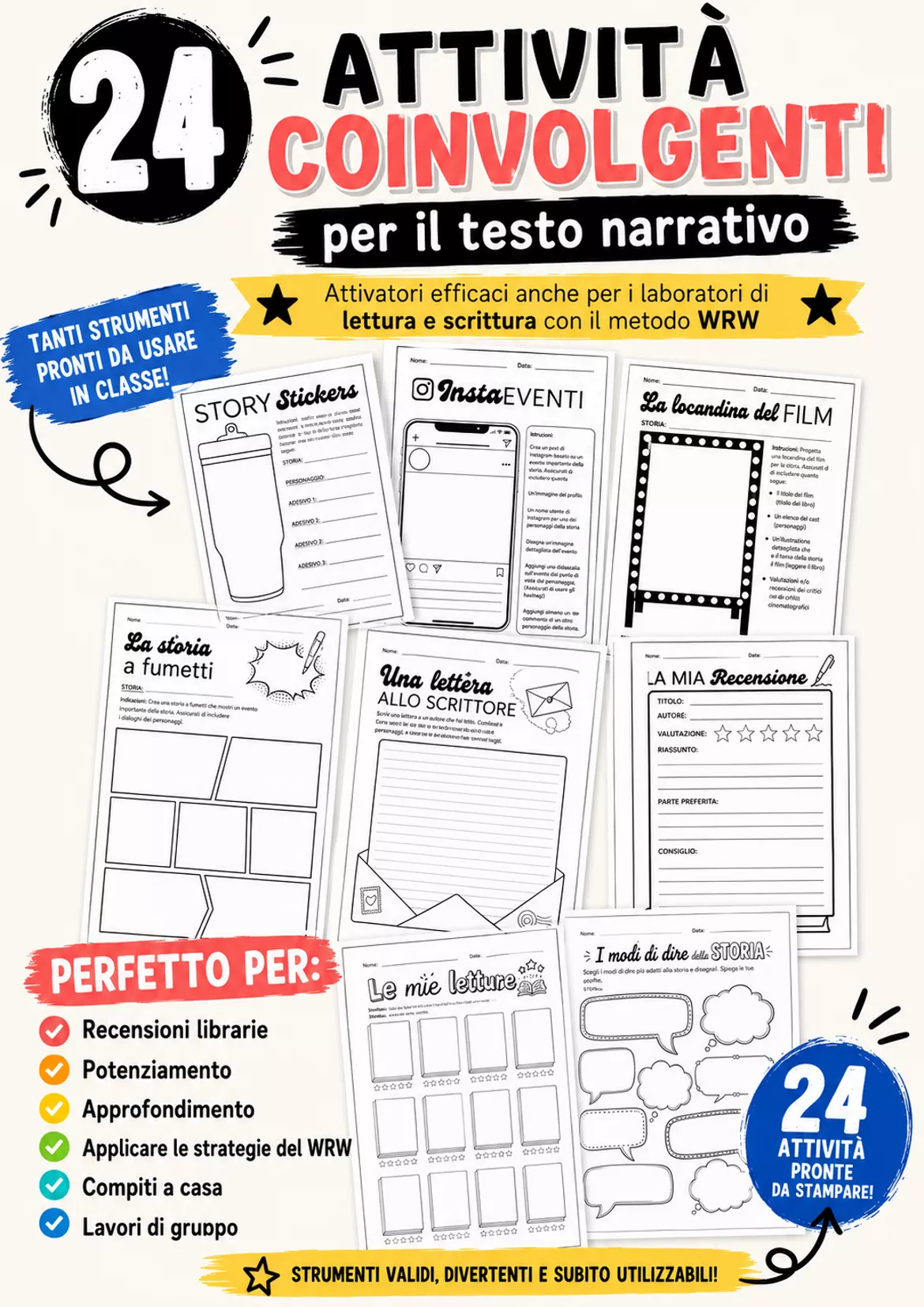 Bild in der Beschreibung des Unterrichtsmaterials 24 schede creative sul testo narrativo von Maestro Fabio Giochiecolori #1