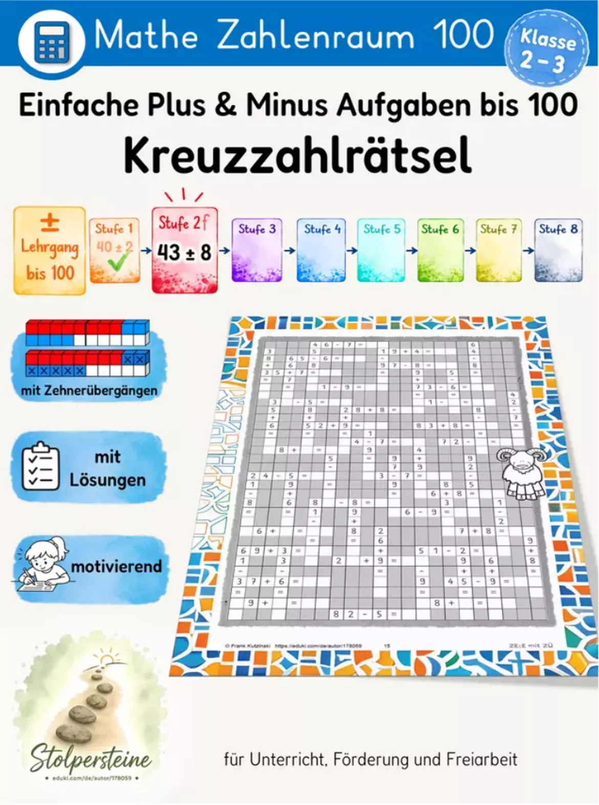 Bild in der Beschreibung des Unterrichtsmaterials Einfache Plus & Minus Aufgaben bis 100, Power-Training in Spiralform (± Lehrgang bis 100, Stufe 2e/8) von Stolpersteine #2