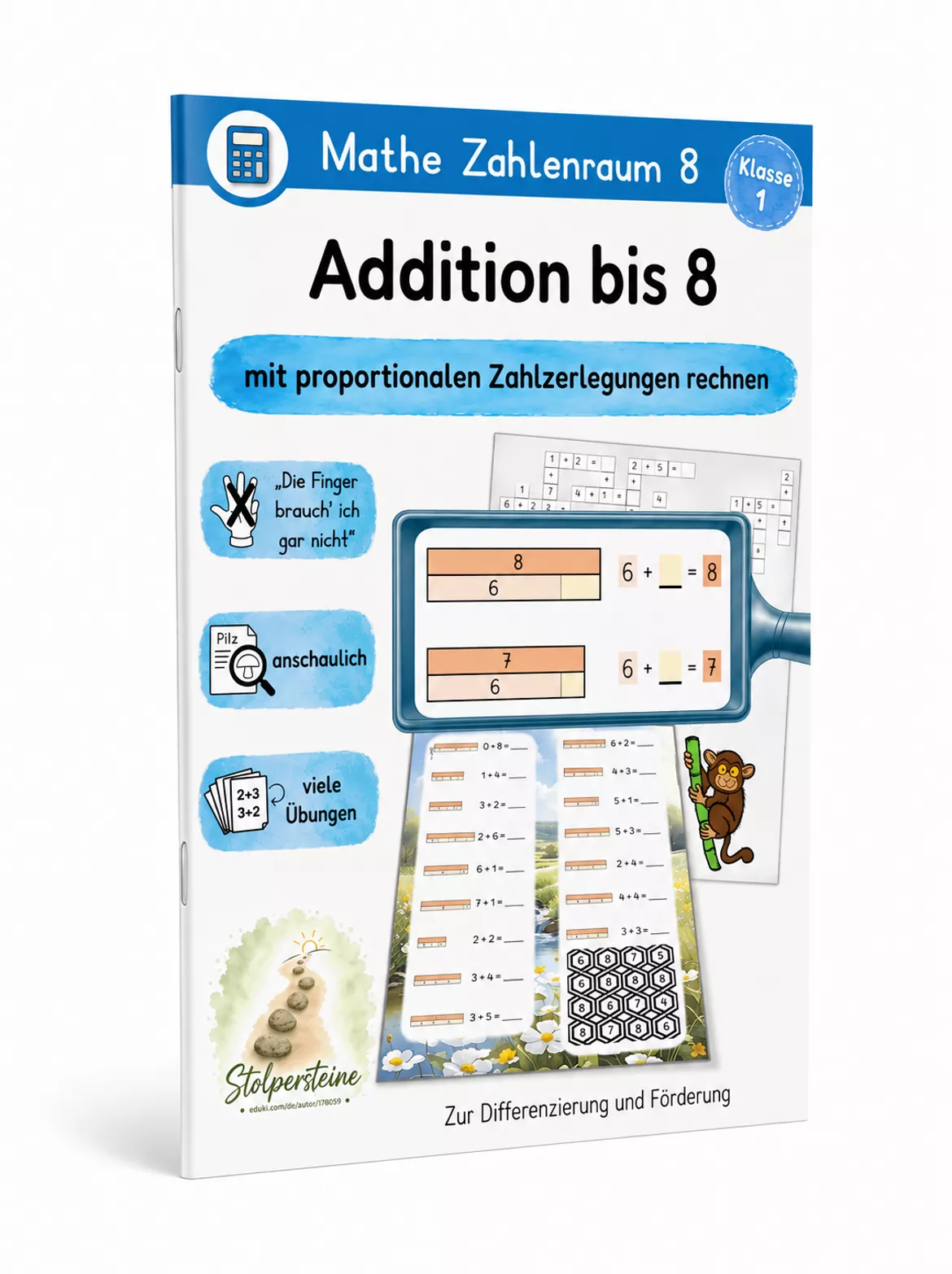 Bild in der Beschreibung des Unterrichtsmaterials Addition bis 8, mit proportionalen Zahlzerlegungen rechnen von Stolpersteine #12