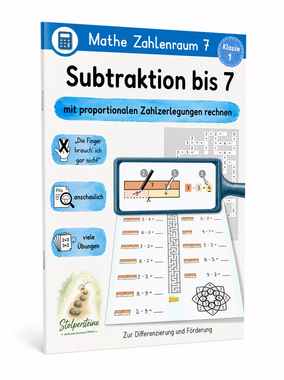Bild in der Beschreibung des Unterrichtsmaterials Subtraktion bis 7, mit proportionalen Zahlzerlegungen rechnen von Stolpersteine #12