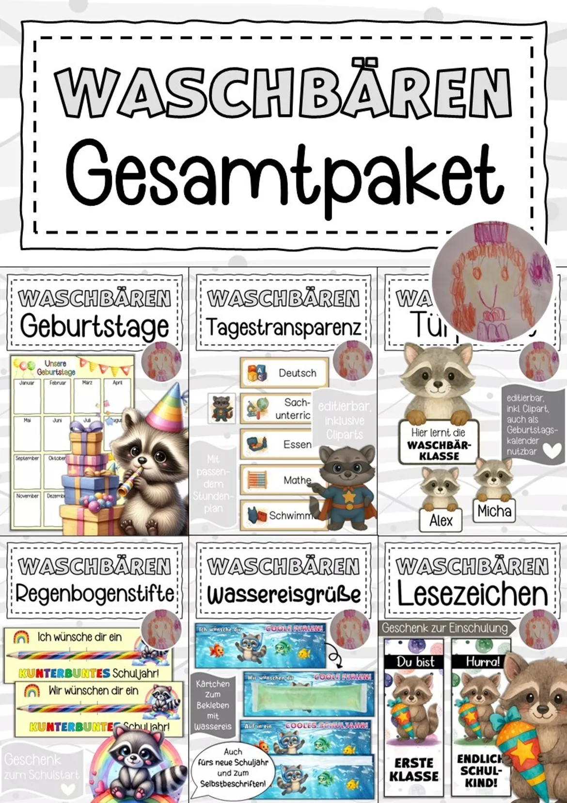 Bild in der Beschreibung des Unterrichtsmaterials Waschbärklasse freies Schreiben Klassentier Waschbär von Abenteuer Grundschule #1
