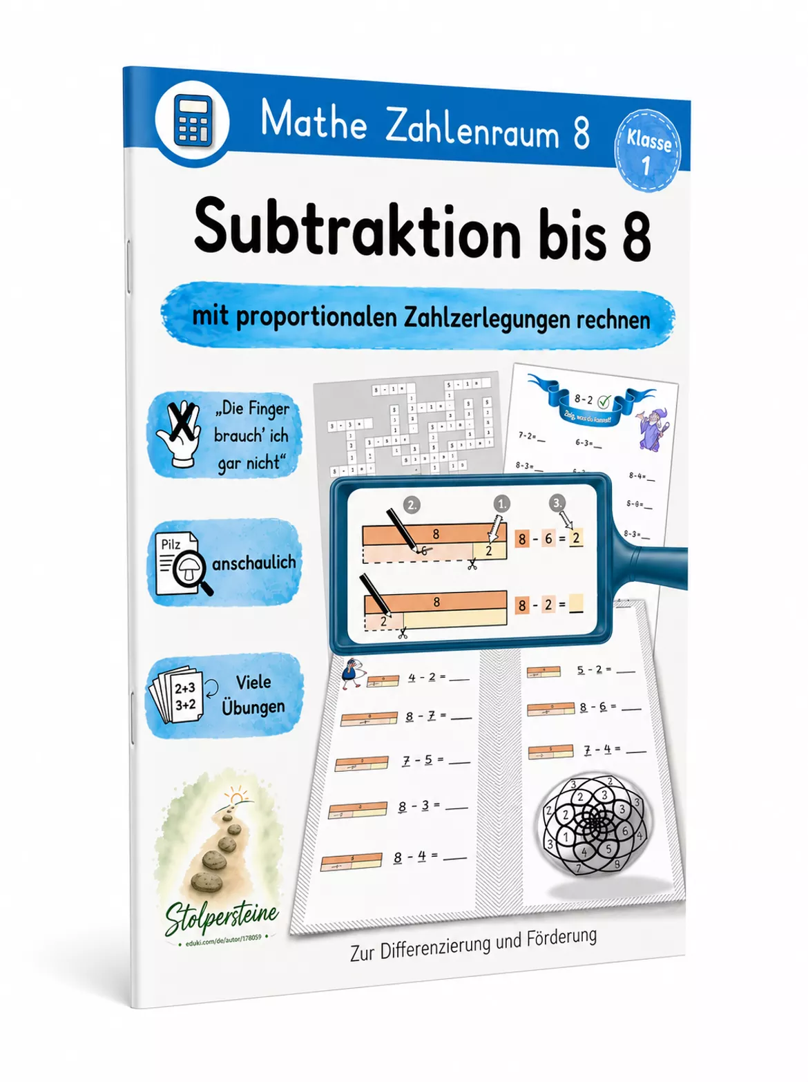 Bild in der Beschreibung des Unterrichtsmaterials Subtraktion bis 8, mit proportionalen Zahlzerlegungen rechnen von Stolpersteine #10